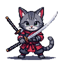 Pixel Art: crie um gato cinza com uma katana preta e branca nas mãos
