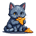 Pixel Art: russian blue cat eating doritos