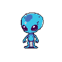 A small blue alien character in retro 8-bit pixel art style but modern ...