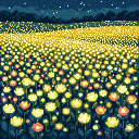 Pixel Art: Glowing flower field (generated with AI by Alouka).