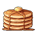 This pixel art depicts a warm stack of pancakes topped with melting ...