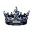 This pixel art image showcases a regal, metallic crown rendered in cool shades of blue, gray, and white, its intricate details and stark highlights giving it a sense of three-dimensional form. Isolated against a black background, the crown evokes a sense of solemn power and classic video game iconography.