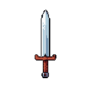 A pixel art sword, rendered in cool blues and warm browns, stands upright against a black background, evoking a classic fantasy weapon. Its simple design and iconic representation give it a timeless, nostalgic feel.