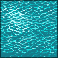A pixelated expanse of shimmering water fills the frame, its surface alive with undulating reflections of light in shades of blue and teal. The artwork captures a moment of serene yet dynamic movement, evoking the tranquil beauty of a sunlit pool or ocean.