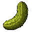 A pixelated pickle takes center stage in this simple yet charming artwork, showcasing its bumpy texture and classic green hues. The solitary pickle is rendered in detail with strategic highlights, giving it a surprisingly realistic form despite the pixel art style.