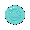 This pixel art showcases a mesmerizing, circular swirl of turquoise and blue hues, evoking a sense of tranquil energy. The luminous, watery vortex is tightly framed against a black backdrop, emphasizing its ethereal beauty and internal motion.