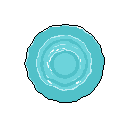 A luminous, teal-blue portal dominates this pixel art, its swirling cyan rings suggesting a nascent energy field or gateway to another dimension. The image evokes a sense of mystery and wonder, with the bright blue form sharply contrasting against the void.