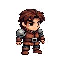This pixel art depicts a determined, ready-for-adventure male character, clad in leather and silver armor, reminiscent of classic RPG heroes. His spiky hair and serious expression complete the look of a capable warrior.