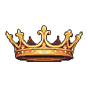 This pixel art showcases a meticulously crafted golden crown, sparkling with jewels and radiating regal authority. The ornate design and rich metallic hues evoke a sense of timeless luxury and power.
