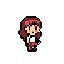 This 8-bit sprite features a female character with shaggy red hair and a neutral expression, reminiscent of classic video game heroines. Her minimalist design and earthy color palette evoke a sense of retro gaming nostalgia.