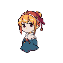 A cute, chibi-style girl stands in a three-quarters profile, her static pose radiating a quiet charm.