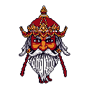 This pixel art portrait depicts a regal, older king with a striking white beard and ornate crown, radiating ancient power and authority. His stern gaze and detailed features are the sole focus, creating a formidable and captivating image.