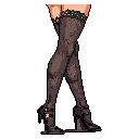 This pixel art focuses on the crossed legs of a woman in thigh-high stockings and heels, conveying a sense of poised elegance. The muted color palette and simple style add a touch of understated sophistication to the sensual subject.