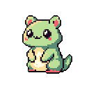 This adorable pixel art depicts a mint green hamster-like creature seated upright with a charmingly innocent expression. Its pastel colors and wide eyes create a feeling of childlike sweetness.