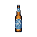 This pixel art image features a brown beer bottle, likely a "Miller" brand, with a blue and white label. The bottle stands alone, rendered in a classic, retro style.
