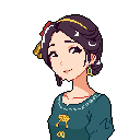 This pixel art portrait captures a serene woman with intricate details in her hair, clothing, and jewelry. Her gentle expression and classic design evoke a feeling of nostalgia and quiet charm.