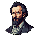 This pixel art portrait captures a mature man with a dignified and contemplative expression, rendered in remarkable detail with a rich, muted color palette. The focus is entirely on the subject's face, highlighting his strong features and conveying a sense of gravity and experience.