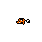 This pixel art features a minimalist orange entity, possibly a fish or spaceship, accented with white against a stark black void. Its simple design evokes retro gaming aesthetics and a sense of intriguing isolation.