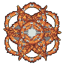 This pixel art depicts a fiery, multi-ringed celestial entity, reminiscent of biblical angels, with countless eyes staring outwards. At its heart lies a radiant, cross-shaped starburst, evoking a sense of cosmic awe and unsettling omniscience.