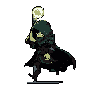 A cloaked sorcerer, shrouded in mystery, raises a glowing orb in the darkness, their intent unknown. The figure's posture and obscured face create an ominous and magical atmosphere.