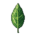 A solitary, detailed pixel art leaf, illuminated against a black background, showcases nature's simple beauty. The varying shades of green and careful lighting create depth and a contemplative mood. It's a serene, botanical study in pixel form.