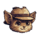 This sepia-toned pixel art portrait features a charming anthropomorphic cat wearing a tilted fedora. The feline's gentle expression and vintage aesthetic create a whimsical and nostalgic feel.