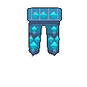 This pixel art showcases a fantastical archway, possibly a magical portal, adorned with vibrant cyan crystals against a dark backdrop. The cool blue tones and intricate details give the structure a serene and elegant feel.