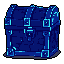 A pixelated treasure chest glows with cyan accents against a dark void, hinting at magical secrets and potential rewards. The monochromatic blues create a cool, mysterious vibe, reminiscent of a valuable video game find.
