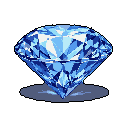This pixel art showcases a dazzling, brilliantly cut diamond rendered in vibrant blues and whites. The gem's meticulous faceting and strong highlights evoke a sense of sparkle and elegance. Set against a stark black background, the diamond becomes a precious and captivating focal point.