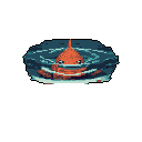 A lone, orange fish with large, inquisitive eyes emerges from dark, rippling water in this captivating pixel art piece. The stylized creature is the sole focus, its serene presence creating a sense of mystery against the void.