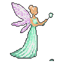 A graceful pixel art fairy casts a spell, a small magical star emanating from her outstretched hand against a dark backdrop. With iridescent wings and a flowing gown, she embodies serene magic and otherworldly beauty.