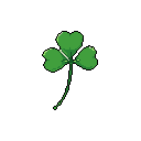 This pixel art image showcases a vibrant three-leaf clover, rendered in distinct shades of green against a stark black background, creating a minimalist and iconic feel. The simple yet striking design evokes a sense of nostalgia and good luck.