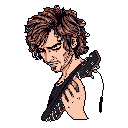 This pixel art portrait captures a musician in a moment of quiet concentration, head bowed over his instrument as if lost in the music. The limited palette and retro style evoke a nostalgic feeling, emphasizing the artist's dedication.