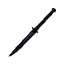 A dark, ethereal sword with glowing highlights cuts across a void black background, its slender blade hinting at ancient magic or sharp, polished steel.