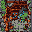 This pixel art depicts the quiet decay of a forgotten ruin, where collapsed wooden structures are slowly reclaimed by moss and plant life. Bright cyan highlights scattered throughout hint at water or hidden elements within the crumbling scene. The image evokes a sense of peaceful neglect and the enduring power of nature.
