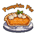 Enjoy a slice of pixel-perfect comfort with this top-down view of pumpkin pie, complete with whipped cream, mint garnish, and a gleaming silver fork. The warm colors and retro style evoke a cozy, autumnal feeling.