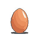 This pixel art showcases a meticulously rendered, unshelled brown chicken egg, its form emphasized by subtle shading and a stark black background. The simple yet striking image captures the smooth, volumetric texture of the egg with impressive detail.