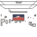 This pixel art showcases a minimalist mountain landscape with a snowy peak under a muted sky, evoking a nostalgic "MEMORIES" theme. The desaturated colors and stark black background create a quiet, contemplative mood.