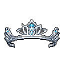 A shimmering silver and blue pixel art tiara, fit for royalty, takes center stage against a stark black backdrop. The intricate design features spires, wings, and vibrant blue gems, evoking a sense of futuristic elegance.
