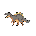This pixel art Iguanodon roars to life, captured mid-stride with earthy tones and retro charm. The powerful dinosaur's open mouth and detailed rendering evoke a sense of ancient power.