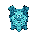 This pixel art showcases a detailed blue and teal scale mail breastplate, perfect for fantasy character customization or inventory display. The armor's layered design and crystalline center evoke a sense of protection and subtle organic influence.