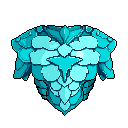 This pixel art showcases a detailed chest armor piece, likely ice-themed, with intricate crystalline scales and a striking star-shaped centerpiece. The cool blue and cyan color palette evokes a sense of fantasy, power, and elemental protection.
