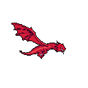 A vibrant pixel art dragon soars across the frame, its fiery red scales and outstretched wings capturing a sense of powerful movement. The dragon's intense expression and sharp teeth hint at a formidable presence.