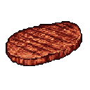 This pixel art showcases a mouthwatering grilled steak, complete with diagonal grill marks and textured detail. The warm, earthy tones highlight the perfectly cooked surface, making it a delectable centerpiece.