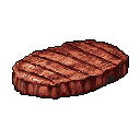 This pixel art showcases a delicious, perfectly cooked steak, rendered in warm, earthy tones with careful attention to grill marks and texture. The detailed pixel work gives the solitary steak a substantial and appetizing appearance.
