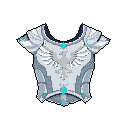 This pixel art showcases a detailed chest armor piece, rendered in grays and whites with striking cyan accents, reminiscent of classic fantasy games. A stylized bird emblem adorns the chest, completing the impression of strength and elegance.