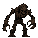 A menacing, gnarled treant-like creature with glowing red eyes dominates the frame, its sharp claws and predatory grin promising danger. This dark fantasy monster exudes an ominous presence through its hunched posture and muted, earthy tones.