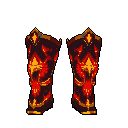 Fiery pixel art greaves, pulsating with red, orange, and yellow energy, stand ready for a hero. These formidable leg coverings evoke themes of fire and power, suggesting a potent and perhaps magical artifact.