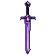 This pixel art showcases a mystical fantasy sword glowing with vibrant purples and whites. The elegant blade and detailed hilt evoke a sense of magical power and ethereal beauty.