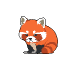 A pixelated red panda sits pensively in a void, its grumpy expression adding a touch of melancholy to the simple, yet striking digital portrait.